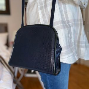Vintage Ferragamo Navy-Black Stamped Leather